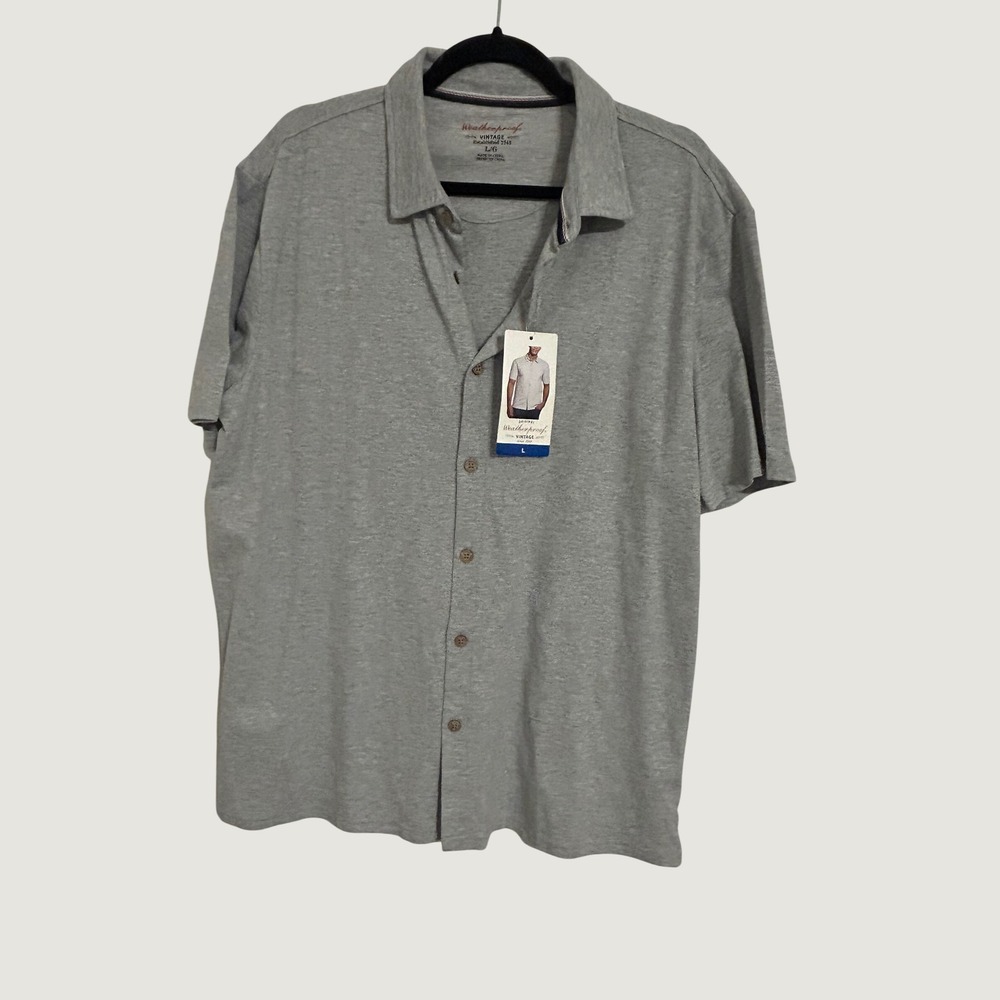 Weatherproof Vintage Shirt Mens L Grey NEW Short Sleeve Jersey Button Down